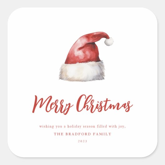 Festive Santa Hat Quadratischer Aufkleber (Vorderseite)