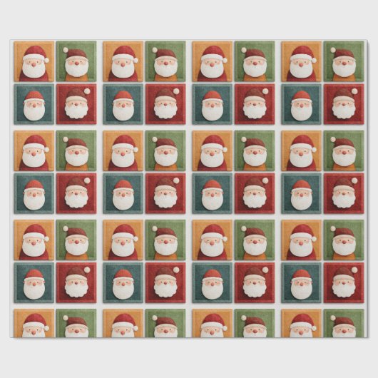 Festive Santa Pattern in Bright Blocks Geschenkpapier (Flach)