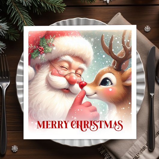 Festive Santa Rudolph Christmas Napkins Holiday Serviette