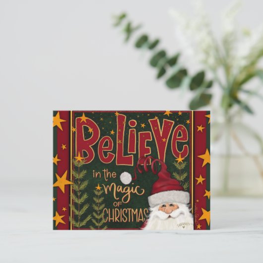 Festive Santa Stars Believe Inspirivity Postkarte (Stehend Vorderseite)