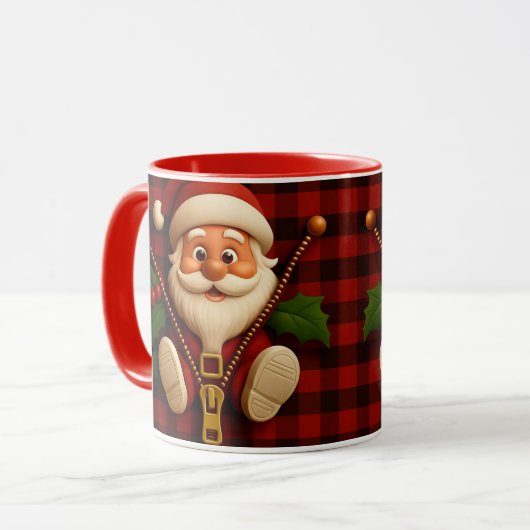 Festive Santa Zipper | Plaid Christmas Drinkware Tasse (Vorderseite Links)