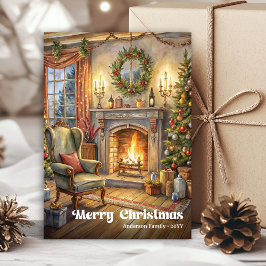 Festive scene greeting card red green traditional feiertagskarte