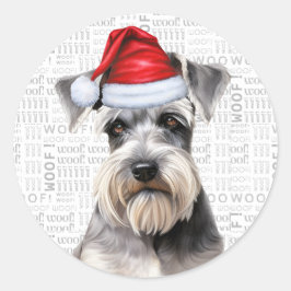 Festive Schnauzer Dog Woof Word Art Christmas Runder Aufkleber
