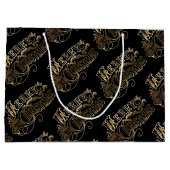 Festive Schwarz und Gold Look Script Frohe Weihnac Große Geschenktüte (Rückseite)