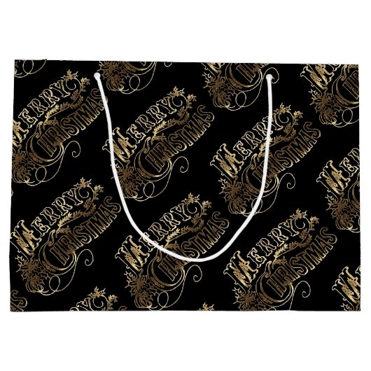 Festive Schwarz und Gold Look Script Frohe Weihnac Große Geschenktüte (Rückseite)
