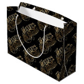 Festive Schwarz und Gold Look Script Frohe Weihnac Große Geschenktüte (Rückseite Schrägansicht)