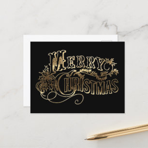 Festive Schwarz und Gold Look Script Frohe Weihnac Postkarte