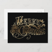 Festive Schwarz und Gold Look Script Frohe Weihnac Postkarte (Vorne/Hinten)