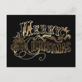 Festive Schwarz und Gold Look Script Frohe Weihnac Postkarte (Vorderseite)