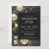 Festive Schwarze Gold Ornamente Silvester Party Einladung (Vorderseite)