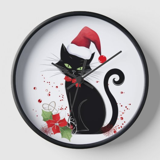 Festive Schwarze Katze Uhr (Vorderseite)