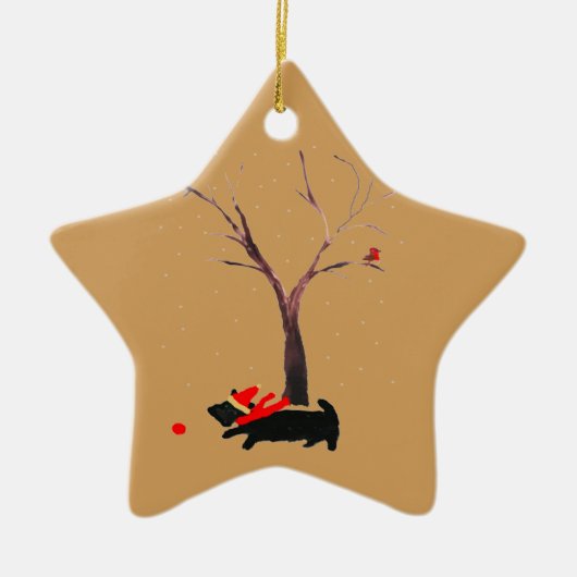 Festive Scottie Dog Robins Keramikornament (Vorne)