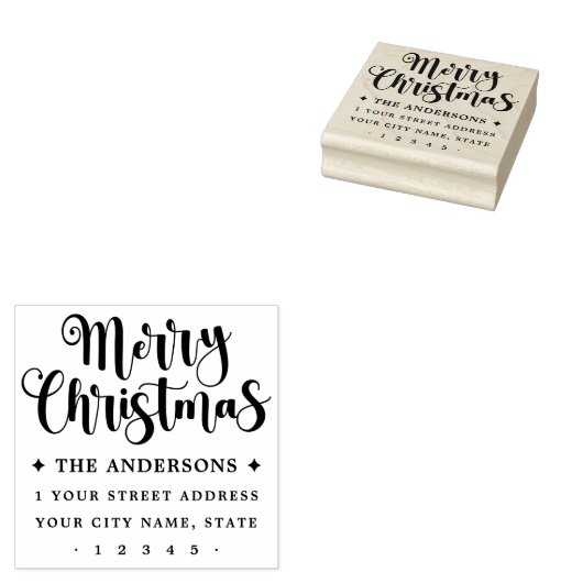 Festive script Merry Christmas return address Gummistempel (Stempel)