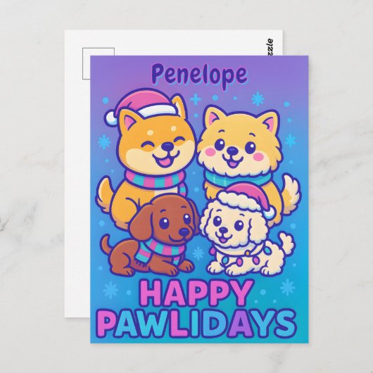 Festive Shiba Inu Poodle Dachshund Postkarte (Vorne/Hinten)