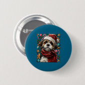 Festive Shih Tzu With Santa Hat Snowy Winter Chris Button (Vorne & Hinten)