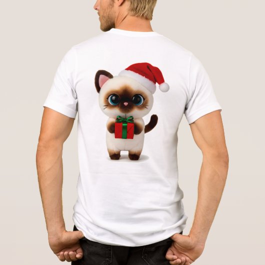 Festive Siamese Cat with Santa Hat and Gift Box Tri-Blend Shirt (Rückseite)