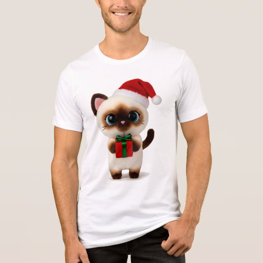 Festive Siamese Cat with Santa Hat and Gift Box Tri-Blend Shirt (Vorderseite)