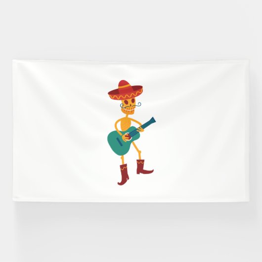 Festive Skeleton Guitar Player Banner (Horizontal)