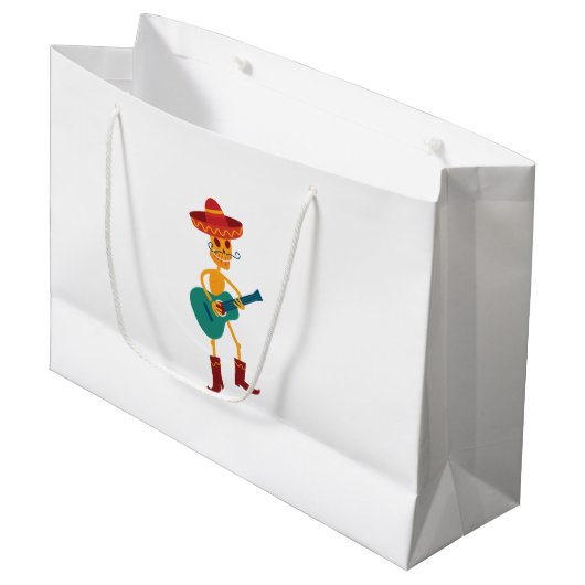 Festive Skeleton Guitar Player Große Geschenktüte (Vorderseite Schrägansicht)