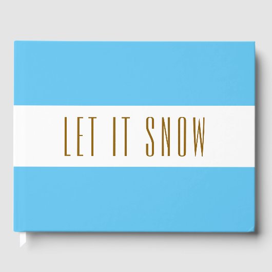 Festive Sky Blue White Stripes LASSEN ES SCHNEE Te Gästebuch (Vorderseite)