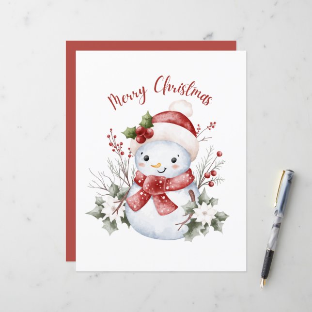 Festive Snowman Christmas Paper Sheet (Vorderseite/Rückseite Beispiel)