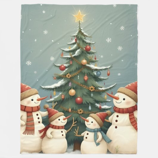 Festive Snowman Family Christmas Collection Fleecedecke (Vorderseite)