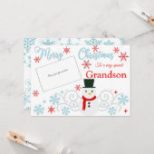 Festive Snowman Grandson Kartenhalter Karte (Vorderseite/Rückseite Beispiel)