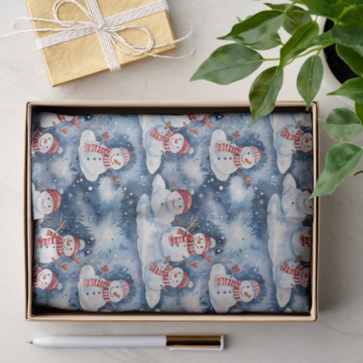 Festive Snowman Pattern in Watercolor Seidenpapier (Geschenk)
