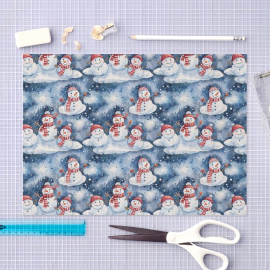 Festive Snowman Pattern in Watercolor Seidenpapier (Handwerk)
