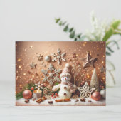 Festive Snowman with Glittery Christmas Stars Einladung (Stehend Vorderseite)