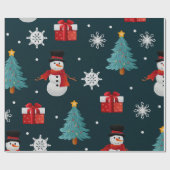 Festive Snowmen Christmas Trees Holiday Gift Geschenkpapier (Flach)