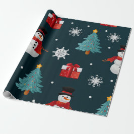 Festive Snowmen Christmas Trees Holiday Gift Geschenkpapier