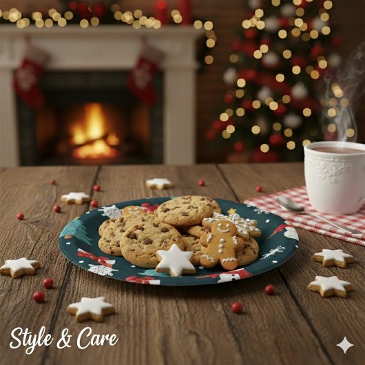 Festive Snowmen Christmas Trees Holiday Gift Round Pappteller