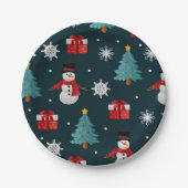 Festive Snowmen Christmas Trees Holiday Gift Round Pappteller (Vorderseite)