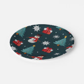 Festive Snowmen Christmas Trees Holiday Gift Round Pappteller (Schrägansicht)