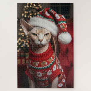 Festive Sphynx-Katze im Weihnachtsmann-Pullover We Puzzle