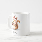 Festive Squirrel in Santa Hat Custom Name Mug Kaffeetasse (Vorderseite Links)