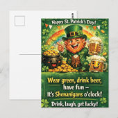 Festive St. Patrick's Day Leprechaun Greeting Postkarte (Vorne/Hinten)