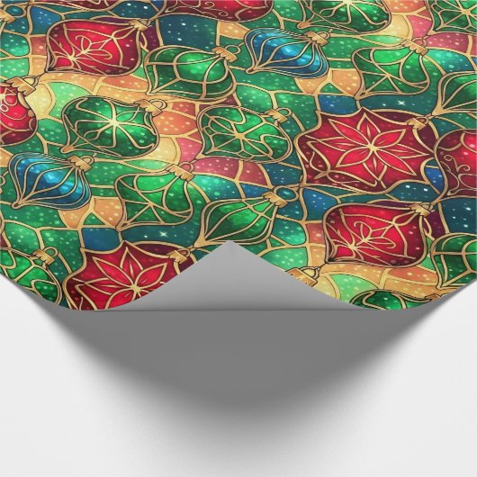Festive Stained Glass Ornament Pattern Geschenkpapier (Ecke)