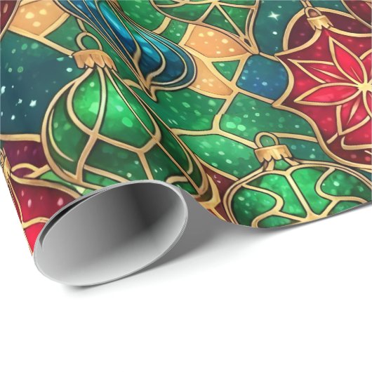 Festive Stained Glass Ornament Pattern Geschenkpapier (Rolleneckpunkt)