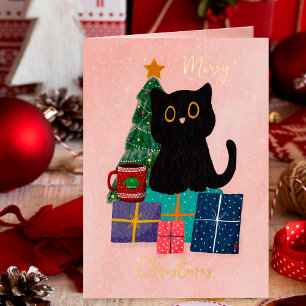 Festive Stars Gold Weihnachten Süße Schwarze Katze