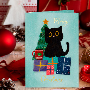 Festive Sterne Blau Gold Weihnachten Schwarze Katz