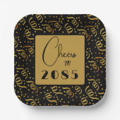 Festive Streamers Black n Gold New Years Party Pappteller (Vorderseite)