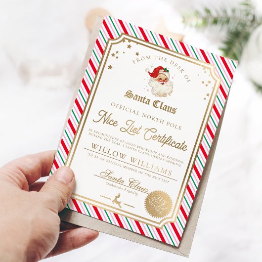Festive Strip Nice List Certificate Foil Card Folieneinladung