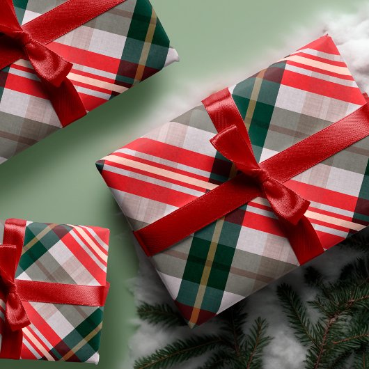 Festive, stylische Candy Cane Red Green Kariert Pa Geschenkpapier Set