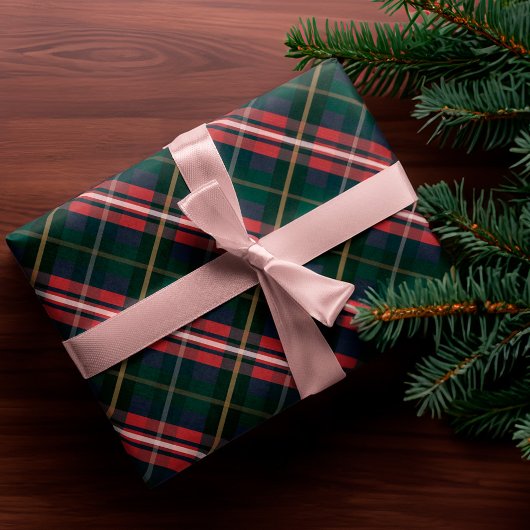 Festive, stylische, dunkelrote und grüne Karierte Geschenkpapier