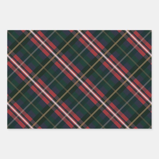 Festive, stylische, dunkelrote und grüne Karierte  Geschenkpapier Set (Vorderseite)