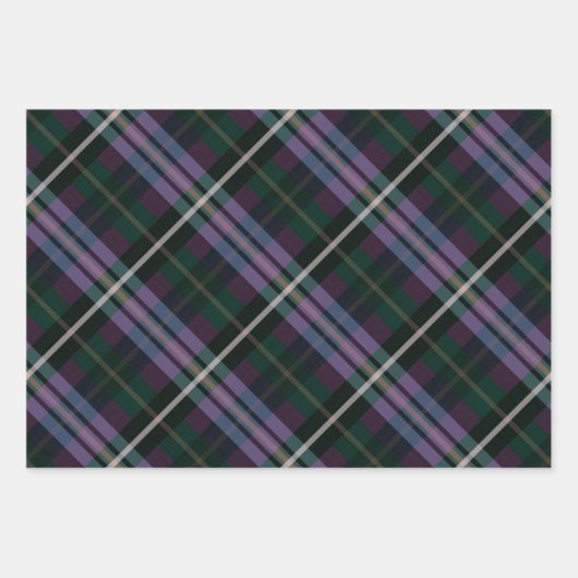 Festive, stylische, dunkle Lila und grüne Karierte Geschenkpapier Set (Vorderseite 3)