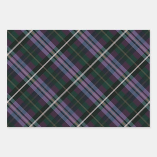 Festive, stylische, dunkle Lila und grüne Karierte Geschenkpapier Set (Vorderseite)