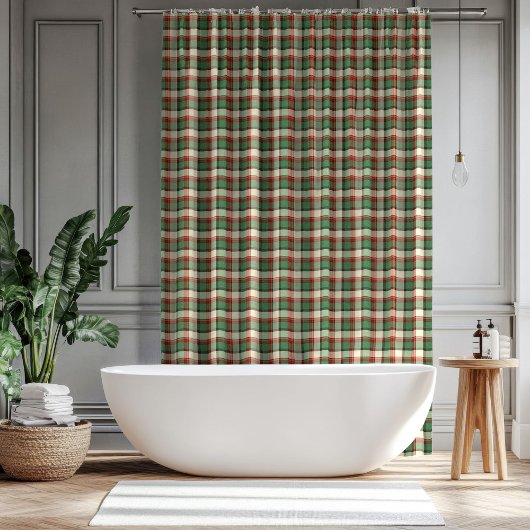 Festive Tartan Curtain Red Green Gift for Décor Duschvorhang